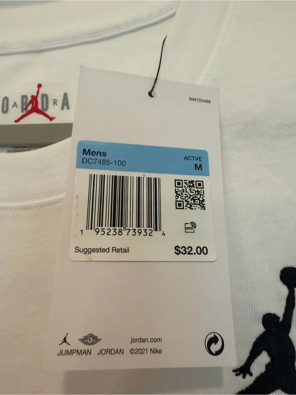 Jordan White Short Sleeve Tee with Black Jumpman - M